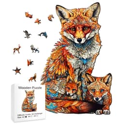 image-Warm Fox Family 3D Wooden Puzzle - Creative Gift for All Ages