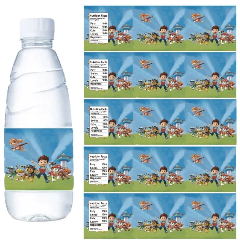 image-TAKARA TOMY PAW Patrol Water Bottle Labels - Party Decoration Supplies