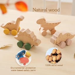 image-Baby Carrier Beech Wood Dinosaur Car Teether - Educational Toy for Children