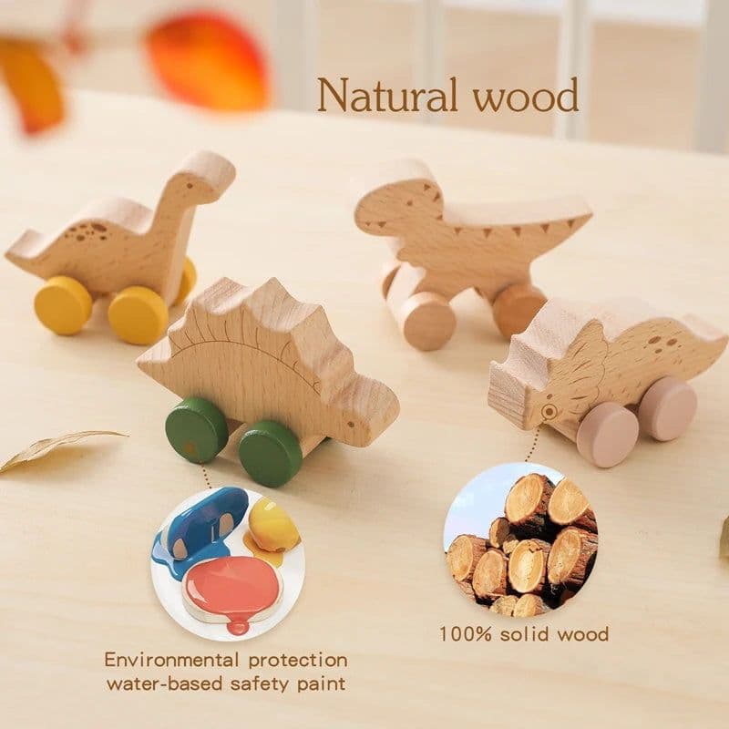 image-Baby Carrier Beech Wood Dinosaur Car Teether - Educational Toy for Children