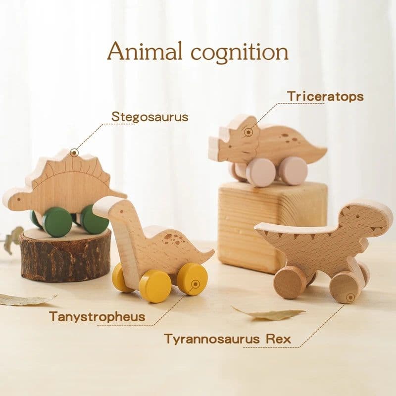 image-Baby Carrier Beech Wood Dinosaur Car Teether - Educational Toy for Children
