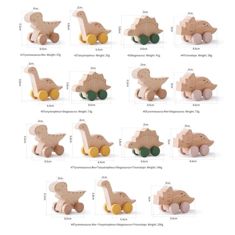 image-Baby Carrier Beech Wood Dinosaur Car Teether - Educational Toy for Children