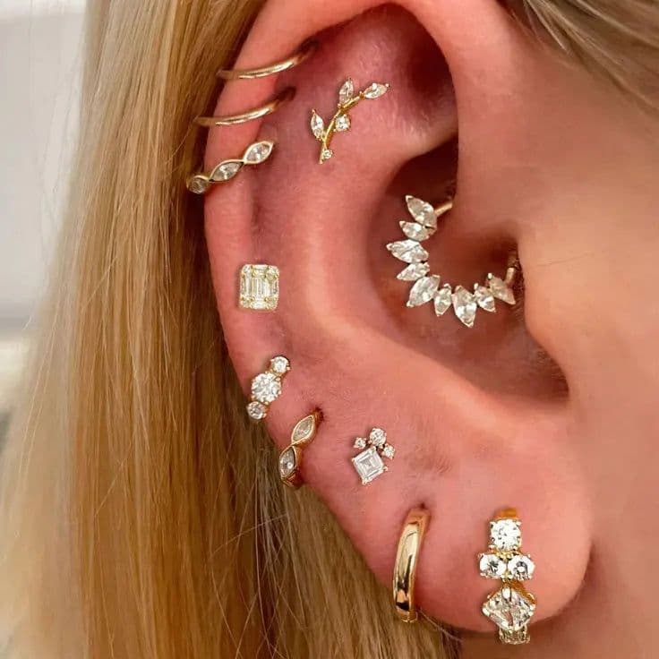 image-Stainless Steel Hoop Earring Women Zirconia Crystal Piercing Ear Daith