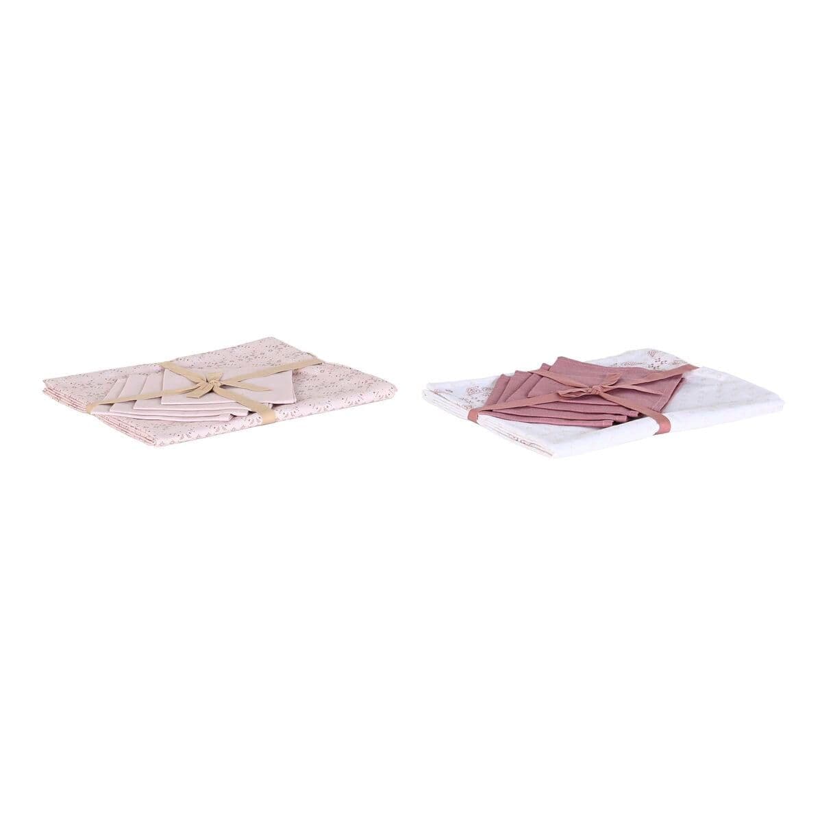 image-Tablecloth and napkins DKD Home Decor 150 x 150 x 0,5 cm Pink White (2 Units)