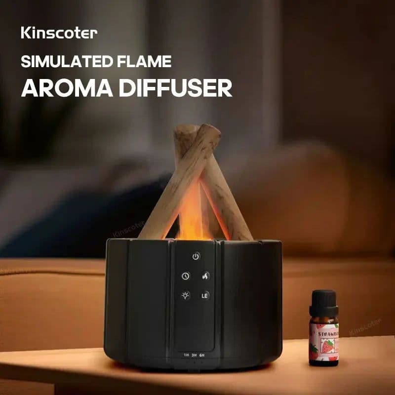 image-Simulated Flame Aroma Diffuser Bonfire Air Humidifier Ultrasonic Cool