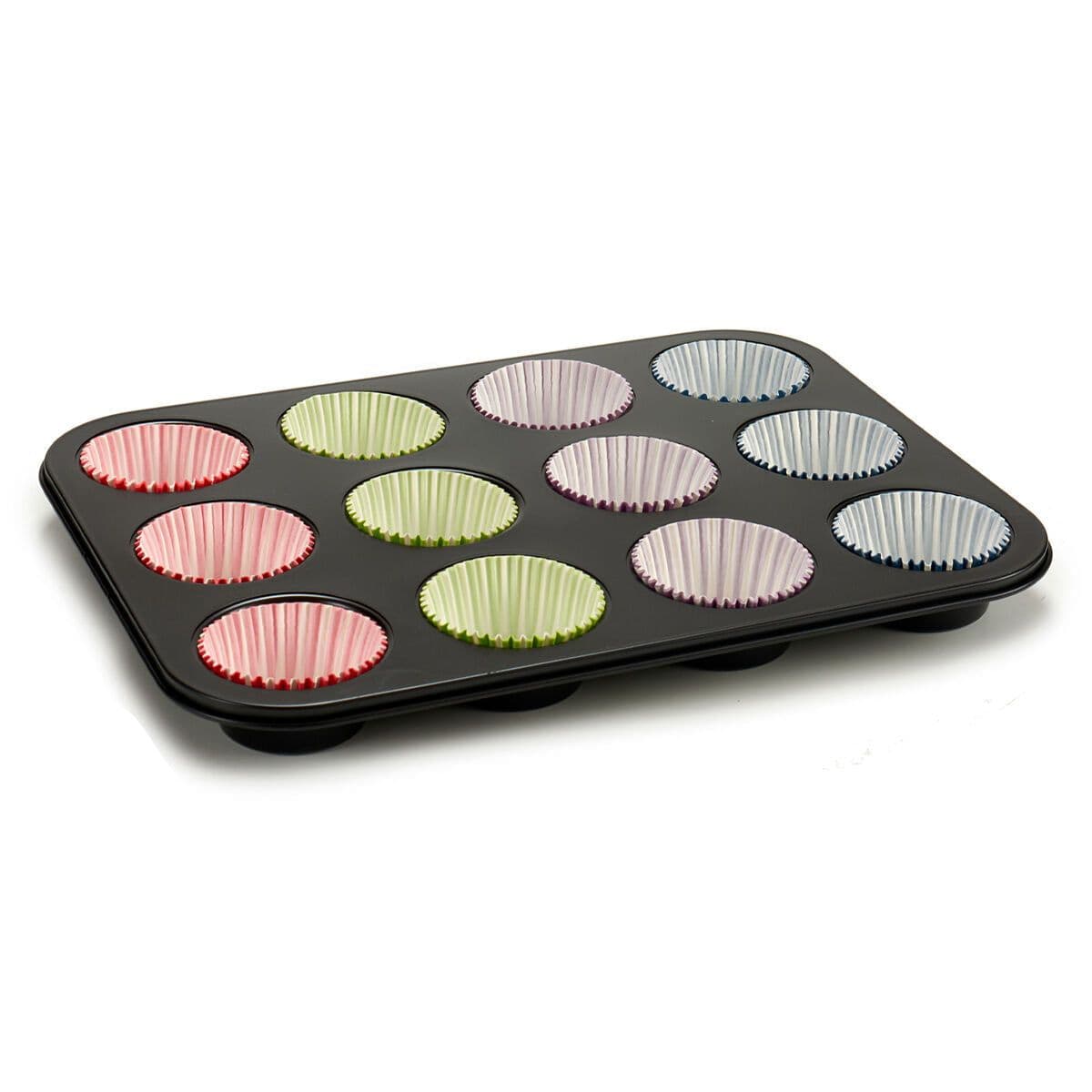 image-Muffin Tray Kinvara Blue Black Red Green Purple Multicolour 7 x 7 x 3 cm 35 x 3 x 26,5 cm Baking tray (12 Units)
