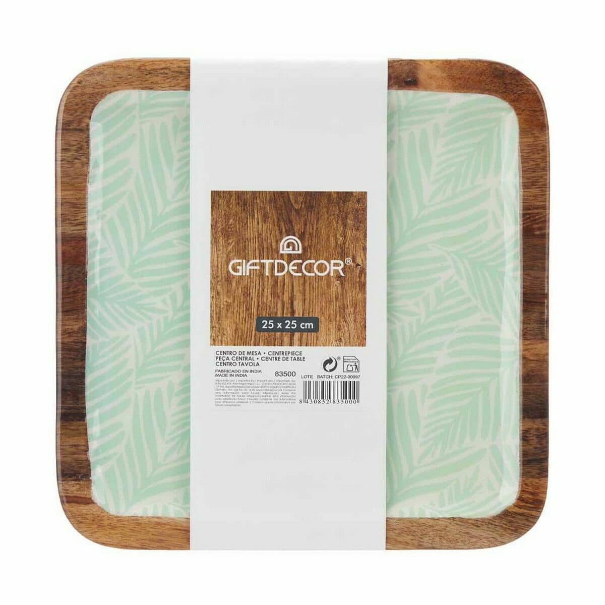 image-Centerpiece Gift Decor White Brown Green Polyester Resin Mango wood 25 x 25 cm 25,4 x 2,54 x 25,4 cm Leaf of a plant (6 Units)