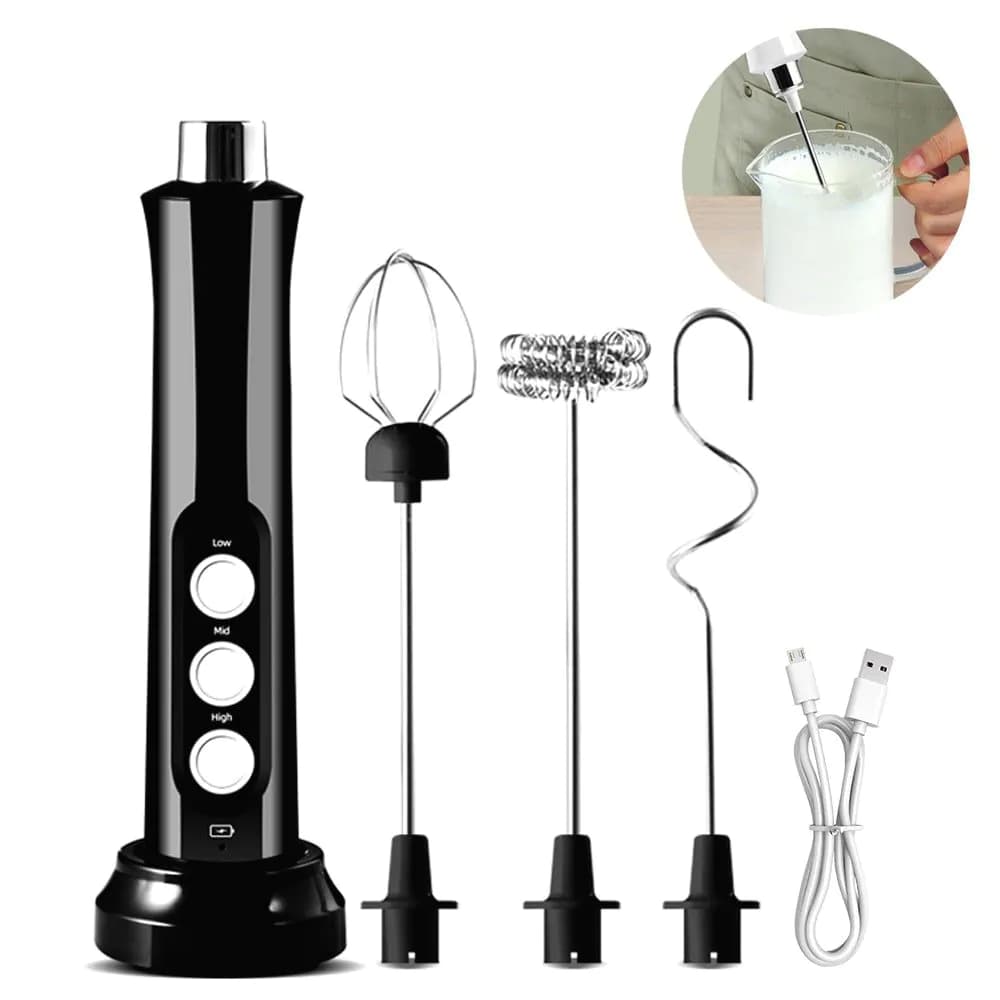 image-3 in 1 Milk Frother Electric Milk Foamer Coffee Blender Portable Mini