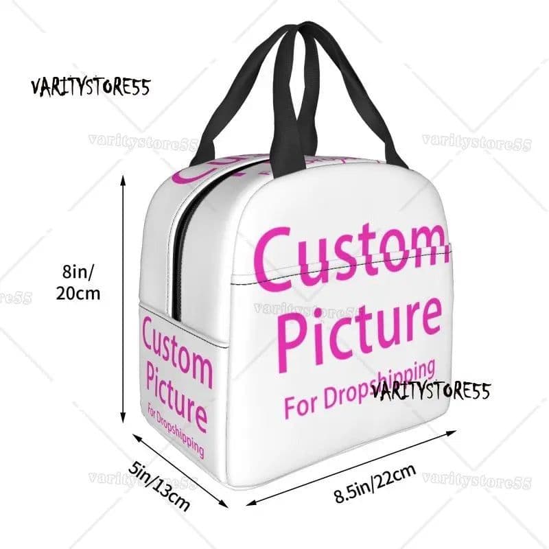 image-Custom Photo Logo Lunch Box Waterproof Customized DIY Print Cooler Thermal Food Insulated Lunch Bag Portable Picnic Tote Bags