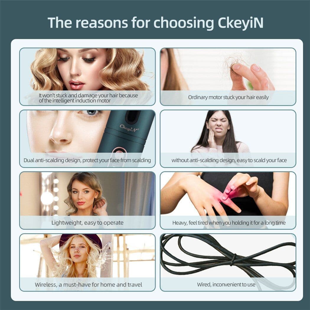 image-Automatic Hair Curler Ceramic Anti-Scalding Wireless Curling Iron for
