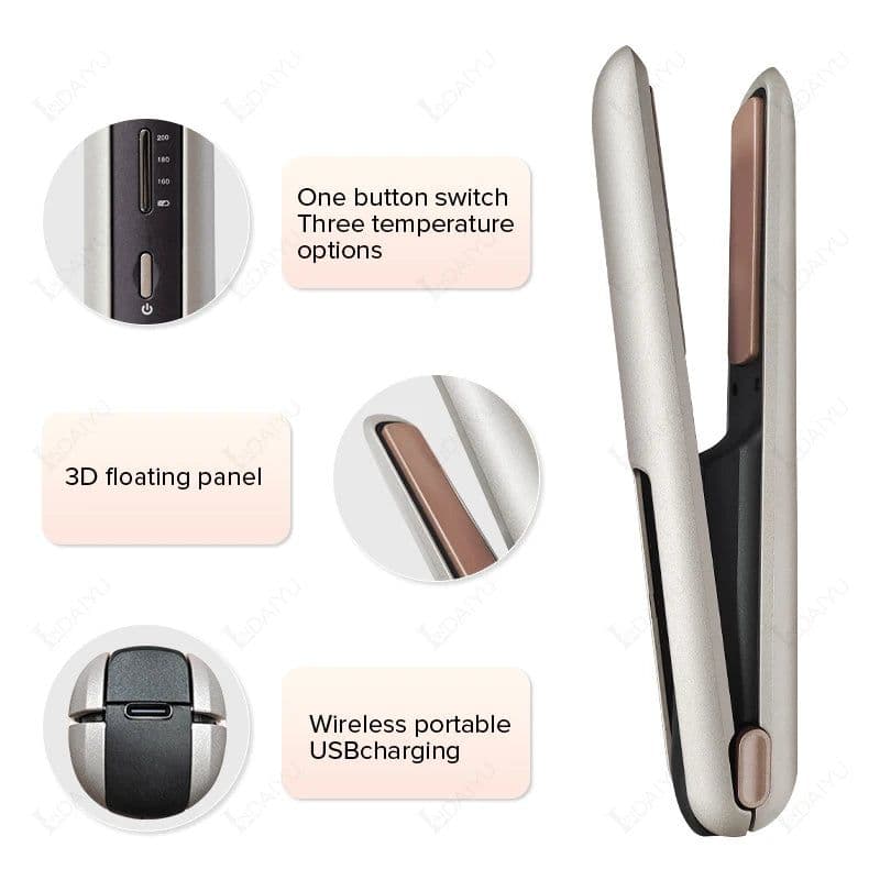 image-Cordless Hair Straightener Mini Portable Wireless Curler USB