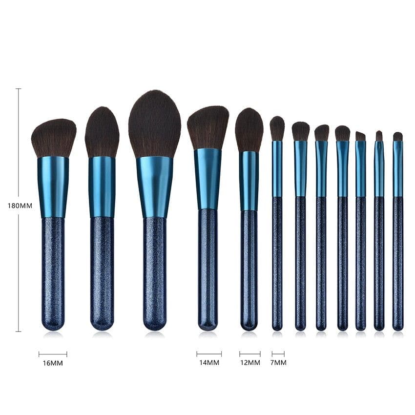 image-12pcs Blue Makeup Brushes Set Blush Eye Shadow Brush Nano Nylon Wool