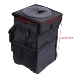 image-Car Trash Can With Lid Car Trash Bag Hanging With Storage Pockets
