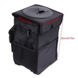 image-Car Trash Can With Lid Car Trash Bag Hanging With Storage Pockets