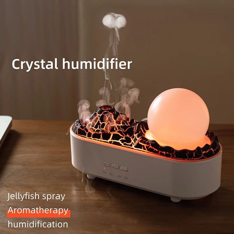 image-Lava Volcano Humidifier USB Aroma Diffuser with Flame Lamp Mini
