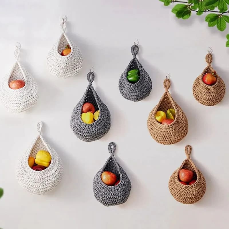 image-Wall Hanging Fruit Baskets For Kitchen 3 Pack Woven Produce Holder