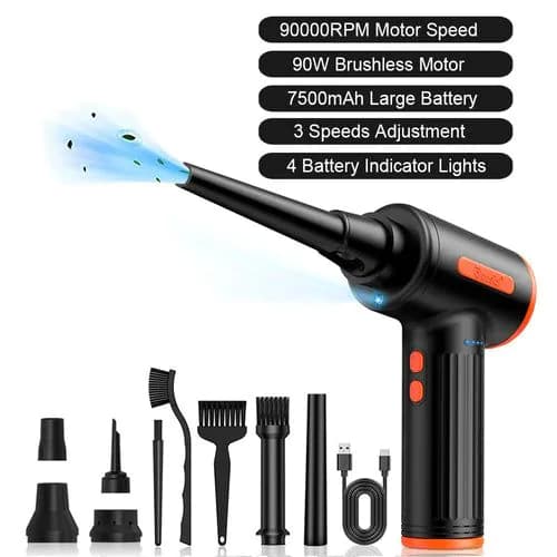 image-90000RPM Cordless Air Duster 90W Electric Wireless Gel Gun Blower