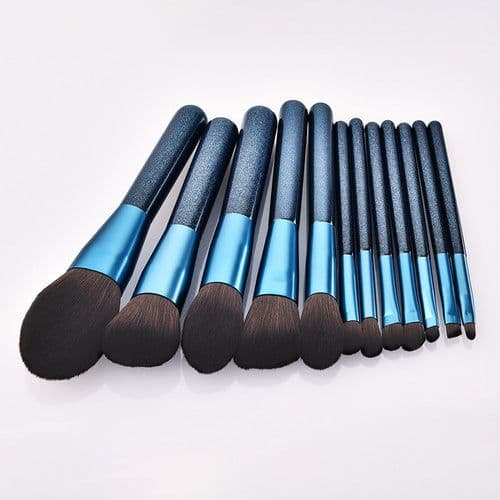 image-12pcs Blue Makeup Brushes Set Blush Eye Shadow Brush Nano Nylon Wool