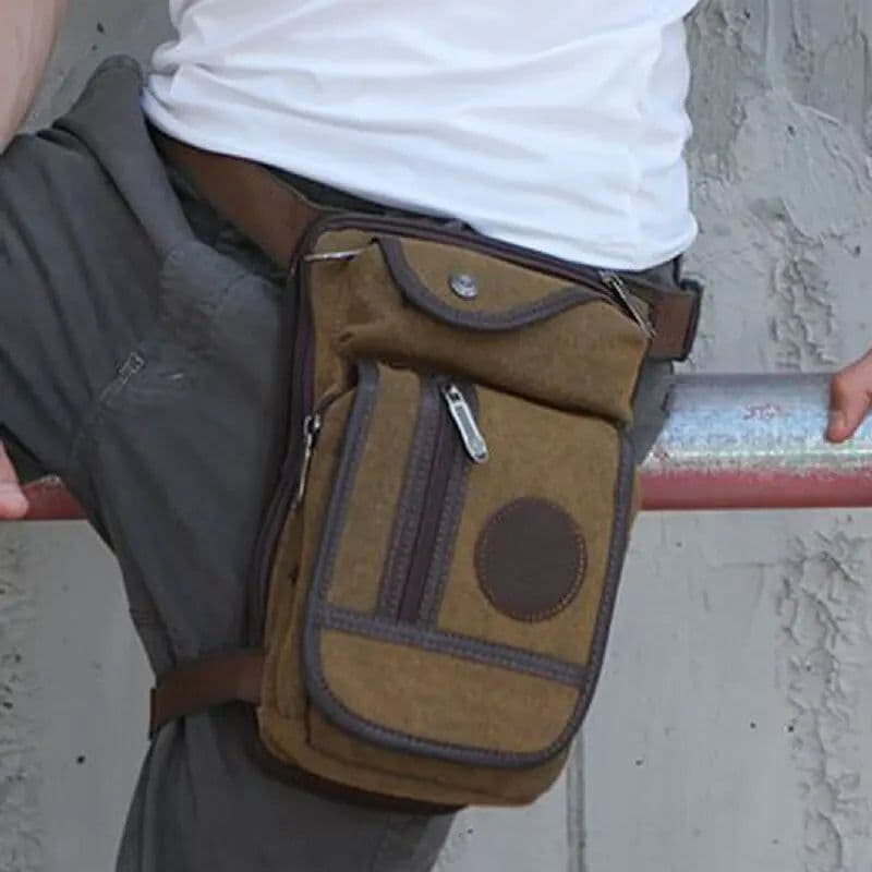 image-High Quality Men's Canvas Drop Leg Bag Military Motorcycle Multi-purpose Messenger Shoulder Bags Belt Hip Bum Waist Fanny Pack