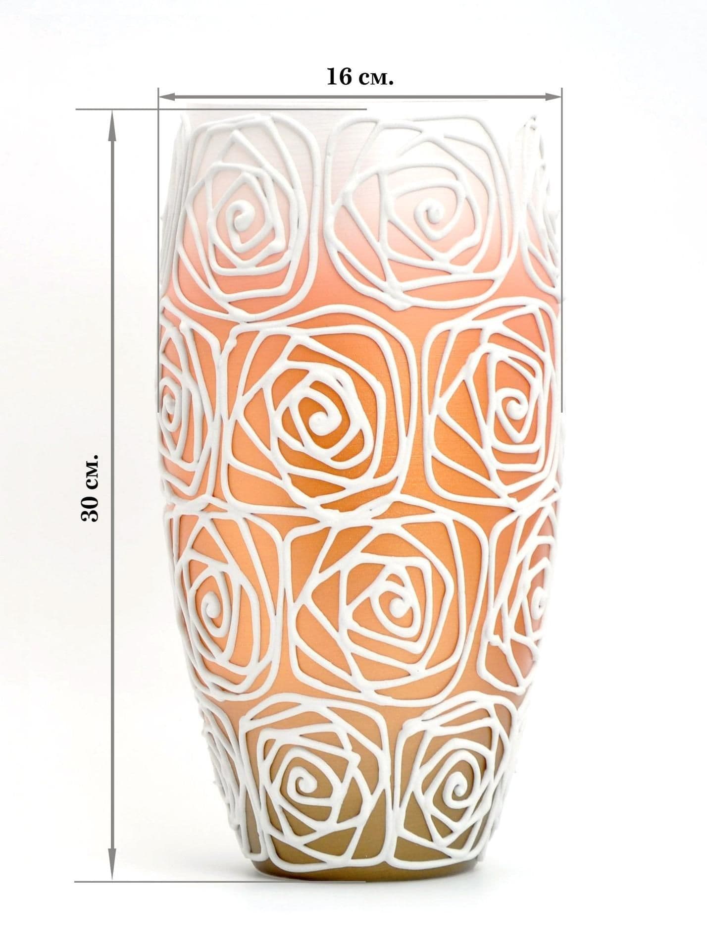 image-Handpainted Glass Vase for Flowers | Painted Art Glass Orange Oval Vase | Interior Design Home Room Decor | Table vase 12 in | 7518/300/sh120.1