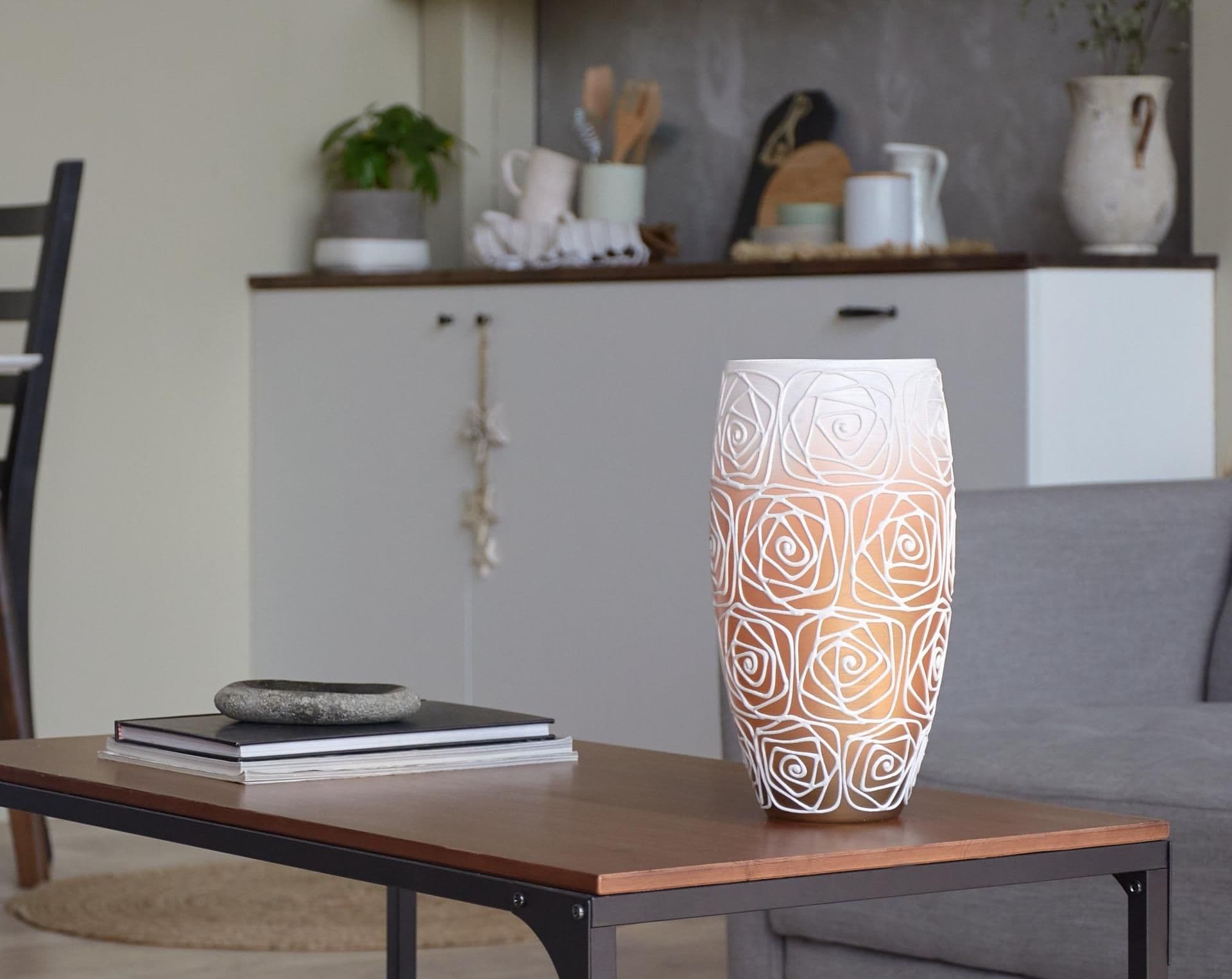 image-Handpainted Glass Vase for Flowers | Painted Art Glass Orange Oval Vase | Interior Design Home Room Decor | Table vase 12 in | 7518/300/sh120.1