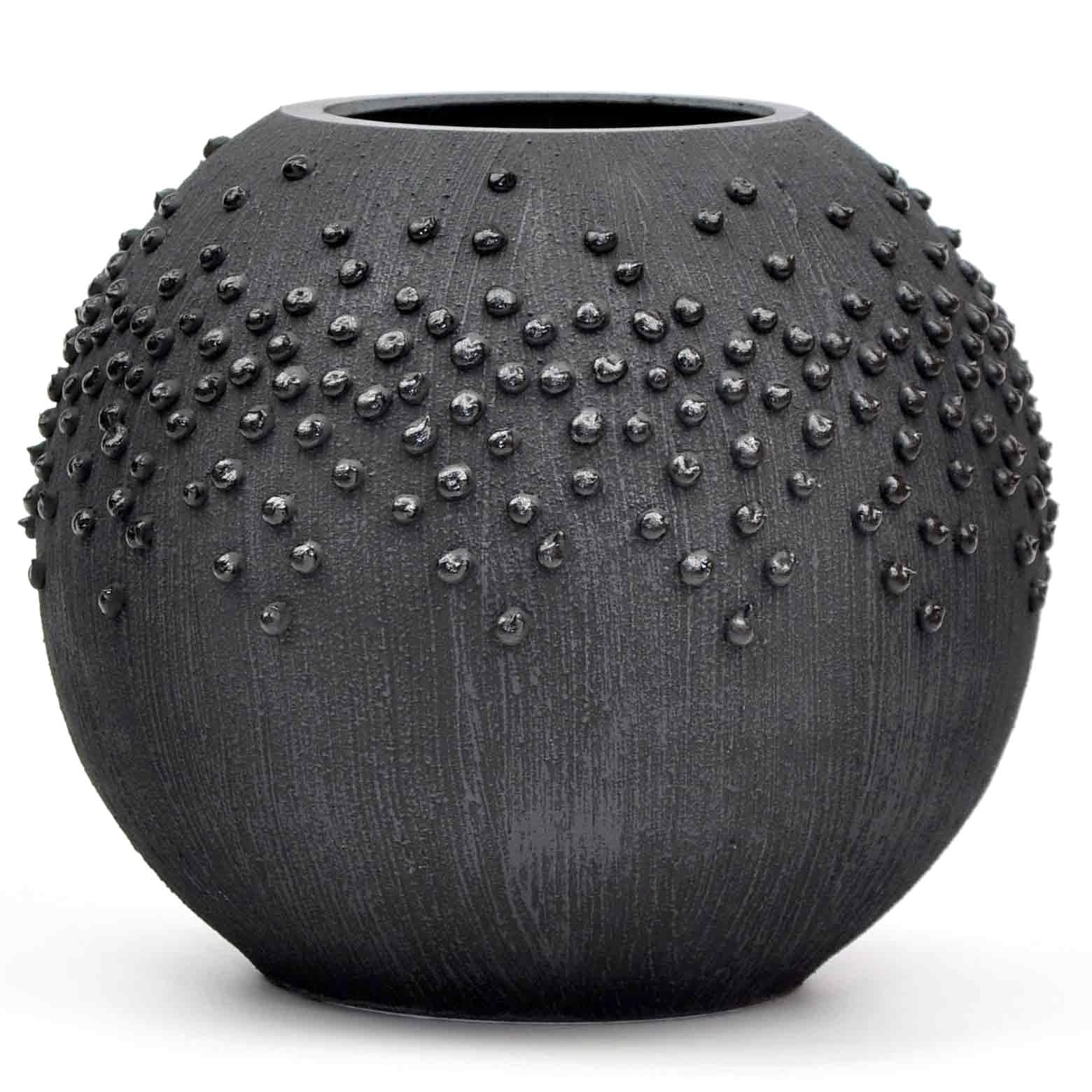 image-Black Glass Vase for Flowers | Painted Art Glass Round Bubble Vase | Interior Design Home Room Decor | Table black vase 6 inch | 5578/180/sh150.4