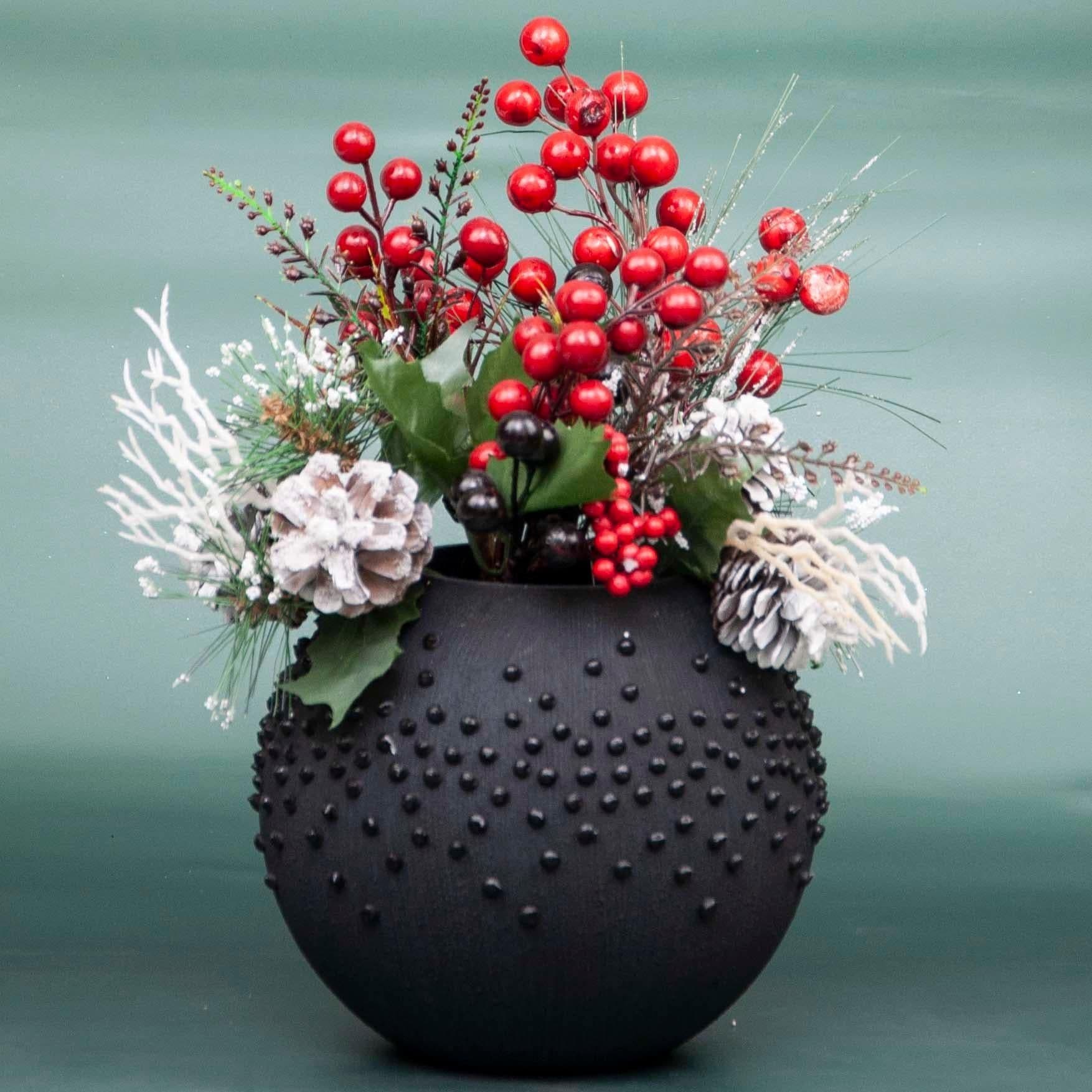 image-Black Glass Vase for Flowers | Painted Art Glass Round Bubble Vase | Interior Design Home Room Decor | Table black vase 6 inch | 5578/180/sh150.4