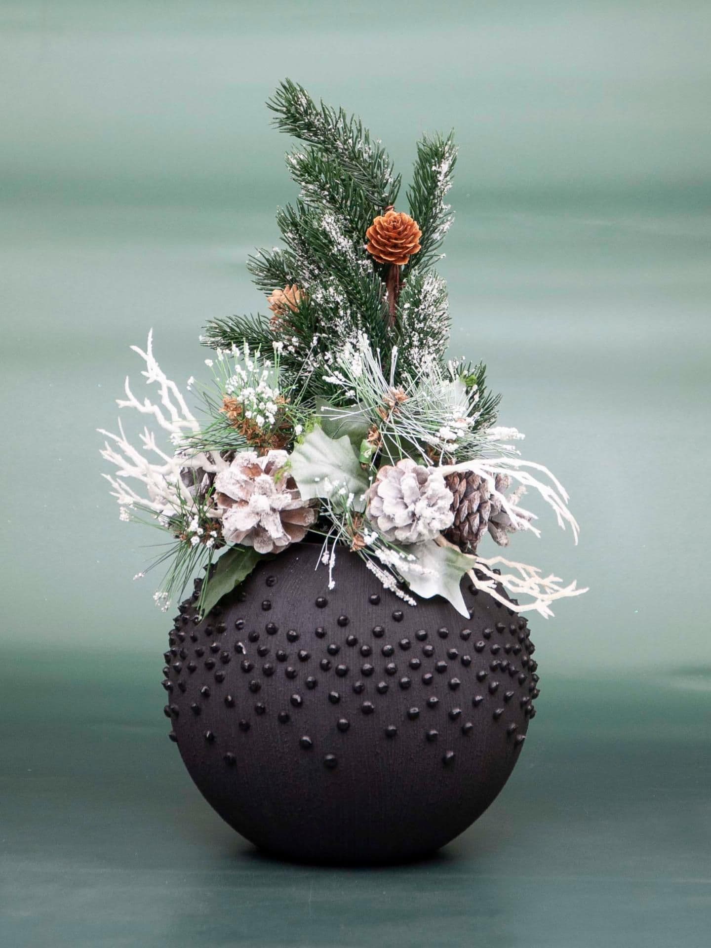 image-Black Glass Vase for Flowers | Painted Art Glass Round Bubble Vase | Interior Design Home Room Decor | Table black vase 6 inch | 5578/180/sh150.4