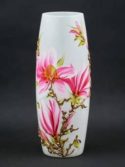 image-Handpainted Glass Vase for Flowers | Magnolia Oval Vase | Interior Design Home Decor | Table vase 12 in | 7736/300/sh163