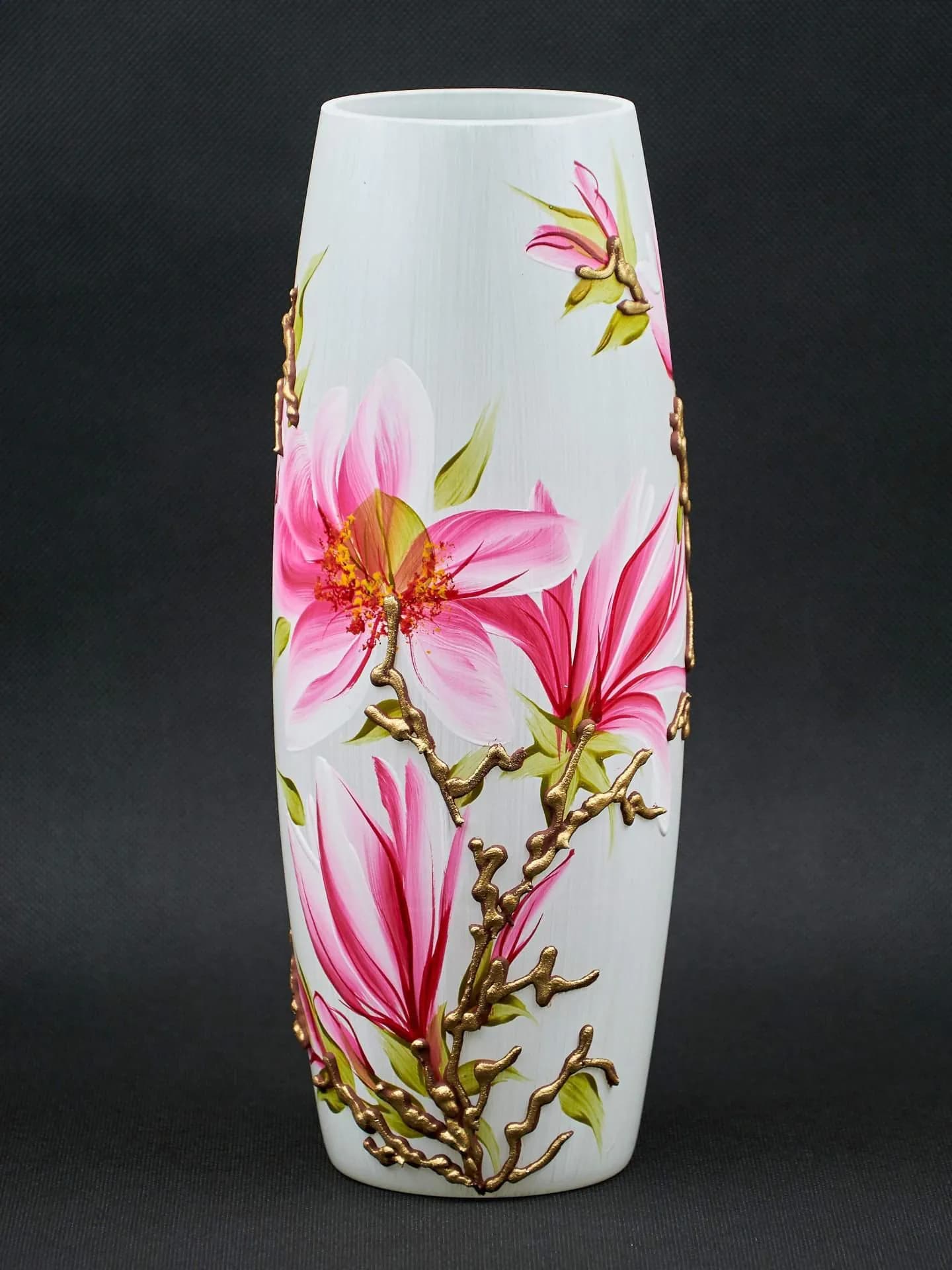 image-Handpainted Glass Vase for Flowers | Magnolia Oval Vase | Interior Design Home Decor | Table vase 12 in | 7736/300/sh163