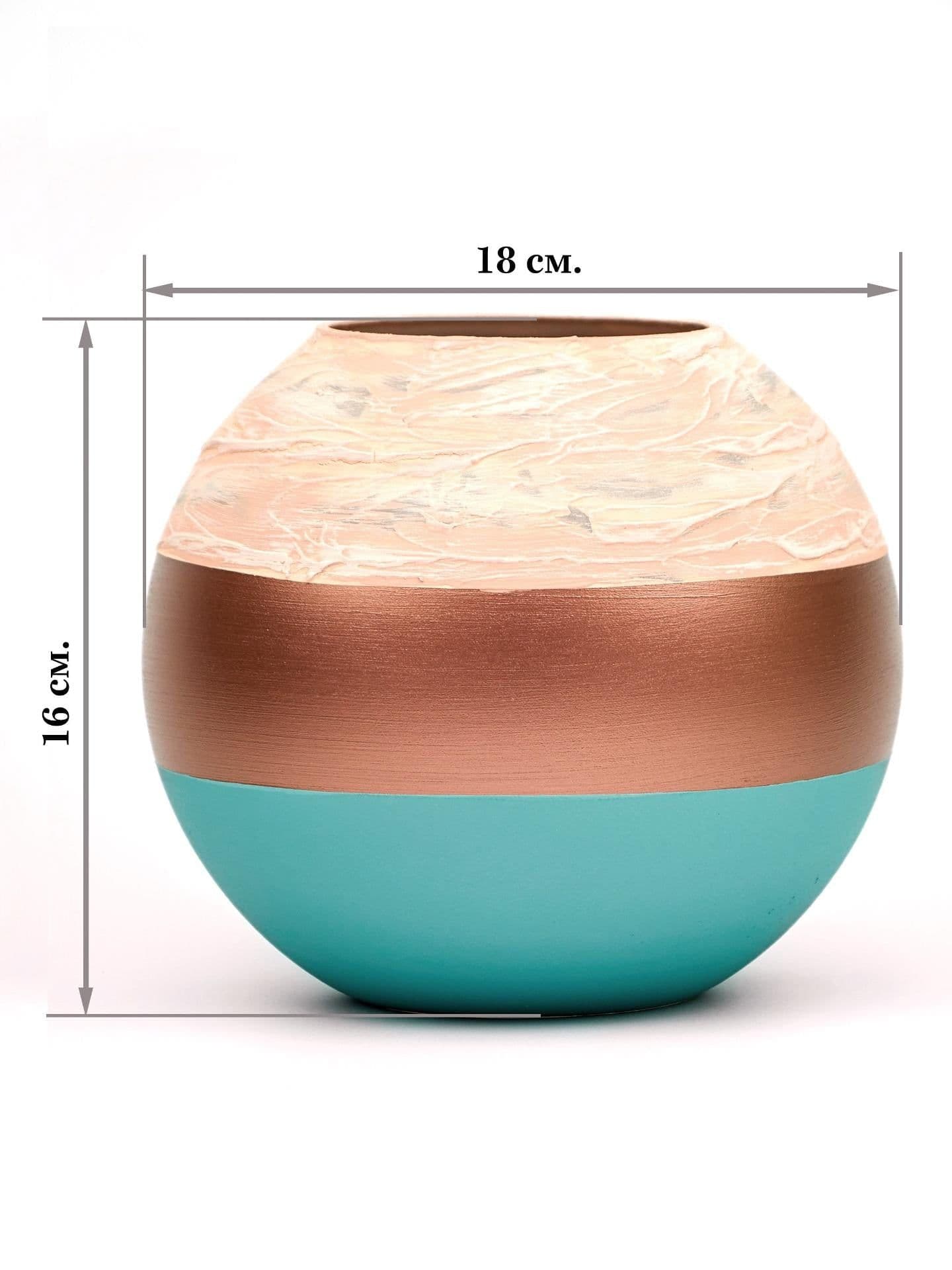 image-Handpainted Glass Vase | Painted Copper Bowl Art Glass Round Vase | Interior Design Home Room Decor | Table vase 6 inch | 5578/180/sh170