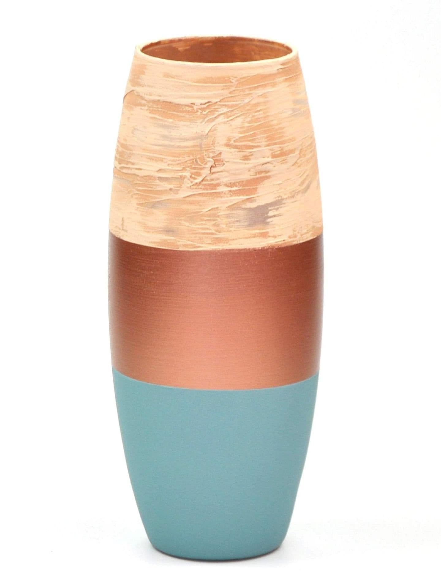 image-Handpainted Art Glass Oval Vase for Flowers | Copper Interior Design | Home Decor | Table vase | 7736/250/sh170