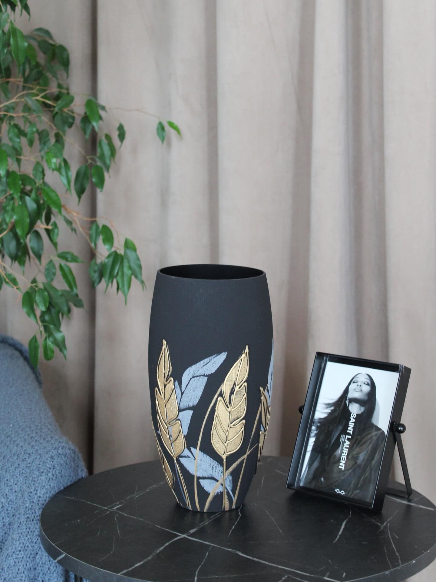 image-Handpainted Glass Vase for Flowers | Painted Art Glass Oval Vase | Nature Home Decor | Table vase 12 inch | 7518/300/sh196