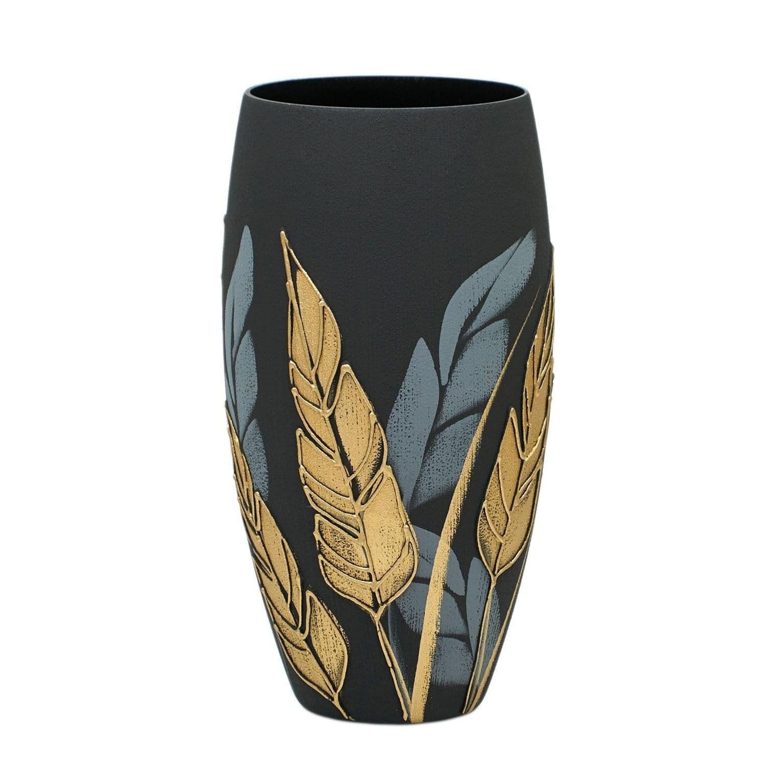 image-Handpainted Glass Vase for Flowers | Painted Art Glass Oval Vase | Nature Home Decor | Table vase 12 inch | 7518/300/sh196
