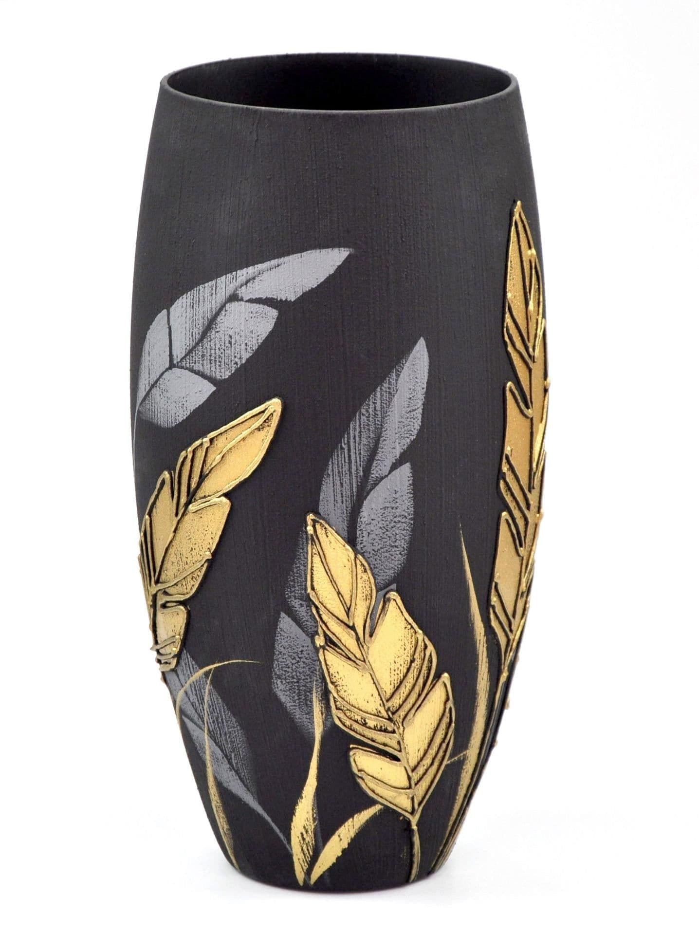 image-Handpainted Glass Vase for Flowers | Painted Art Glass Oval Vase | Nature Home Decor | Table vase 12 inch | 7518/300/sh196