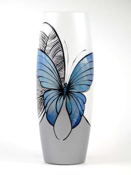 image-Blue butterfly floor Vase | Large Handpainted Glass Vase for Flowers | Room Decor | Floor Vase 16 inch | 7124/400/sh227