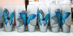 image-Blue butterfly floor Vase | Large Handpainted Glass Vase for Flowers | Room Decor | Floor Vase 16 inch | 7124/400/sh227