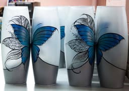 image-Blue butterfly floor Vase | Large Handpainted Glass Vase for Flowers | Room Decor | Floor Vase 16 inch | 7124/400/sh227