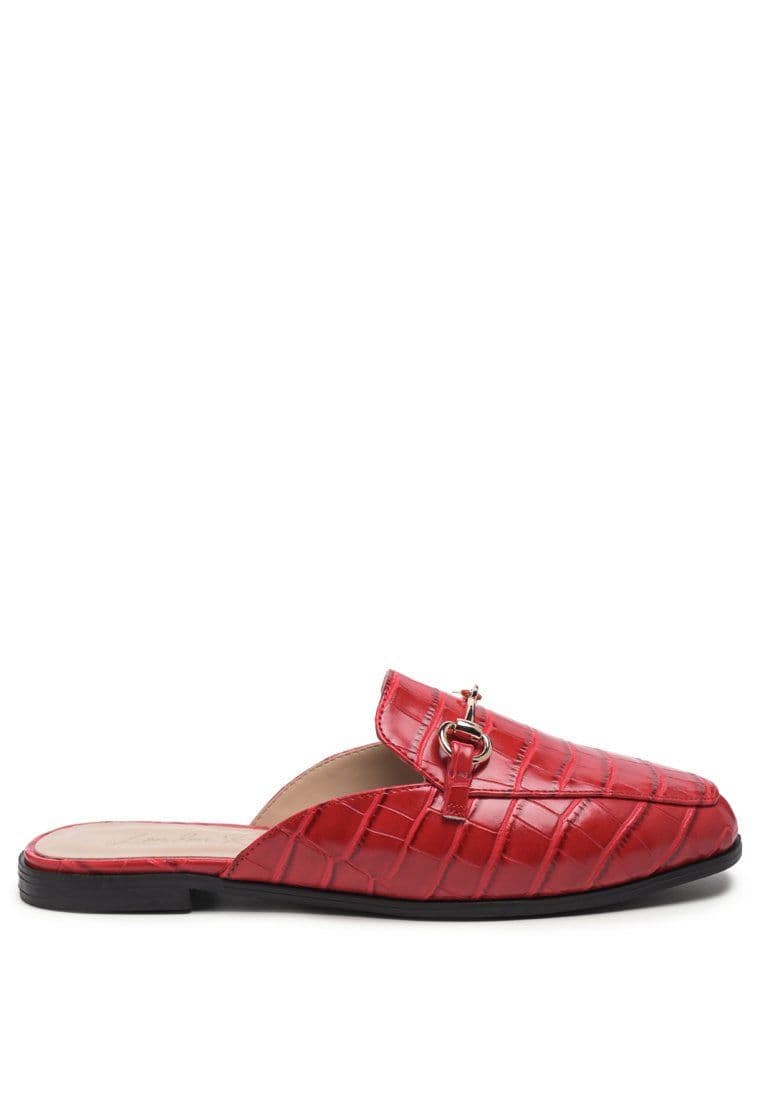 image-Begonia Buckled Faux Leather Croc Mules