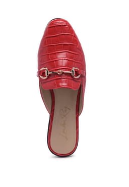 image-Begonia Buckled Faux Leather Croc Mules