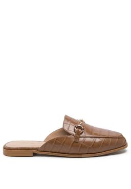 image-Begonia Buckled Faux Leather Croc Mules