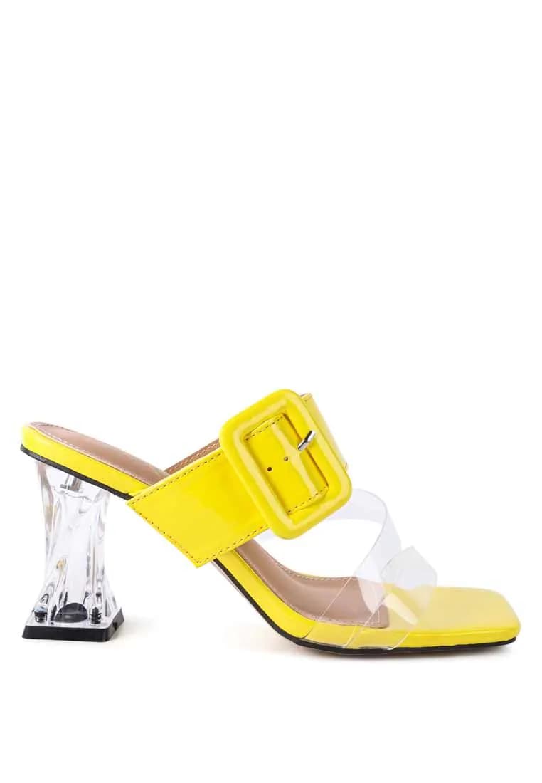 image-City Girl Buckle Detail Clear Spool Heel Sandals