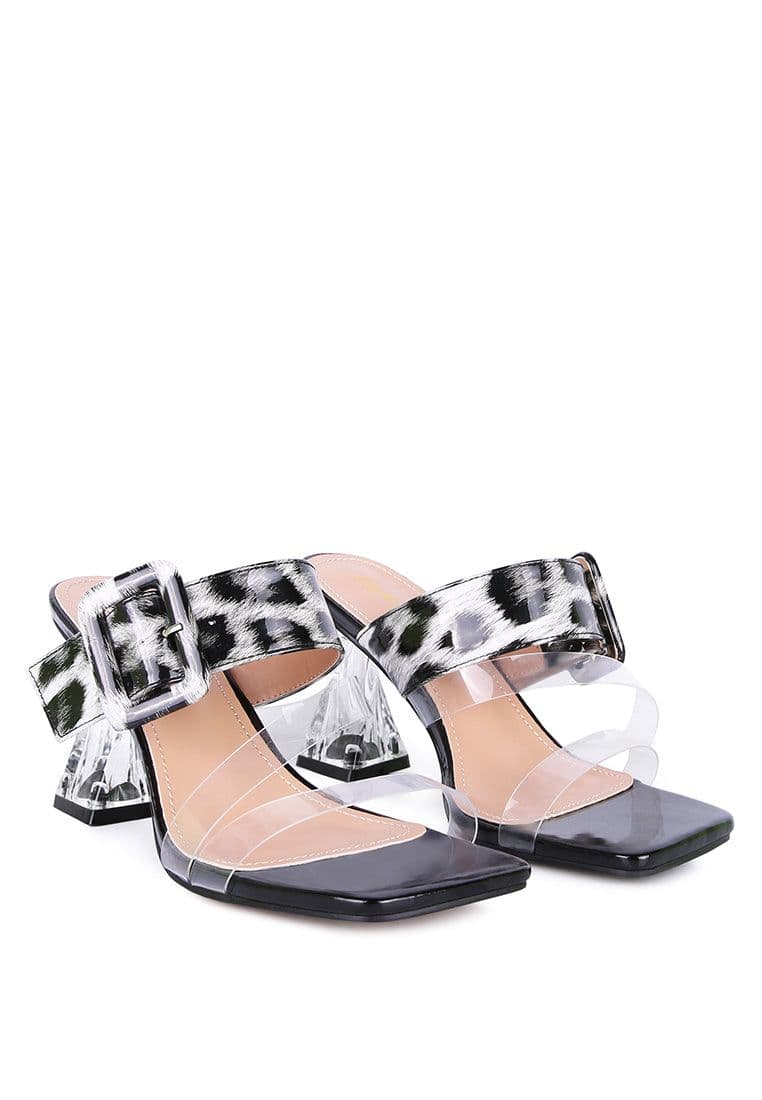 image-City Girl Buckle Detail Clear Spool Heel Sandals