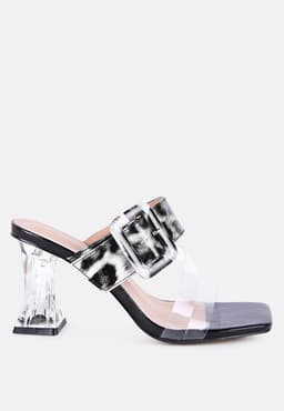 image-City Girl Buckle Detail Clear Spool Heel Sandals