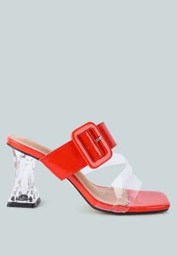 image-City Girl Buckle Detail Clear Spool Heel Sandals