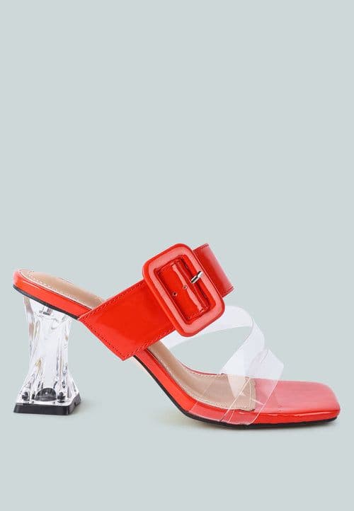 image-City Girl Buckle Detail Clear Spool Heel Sandals