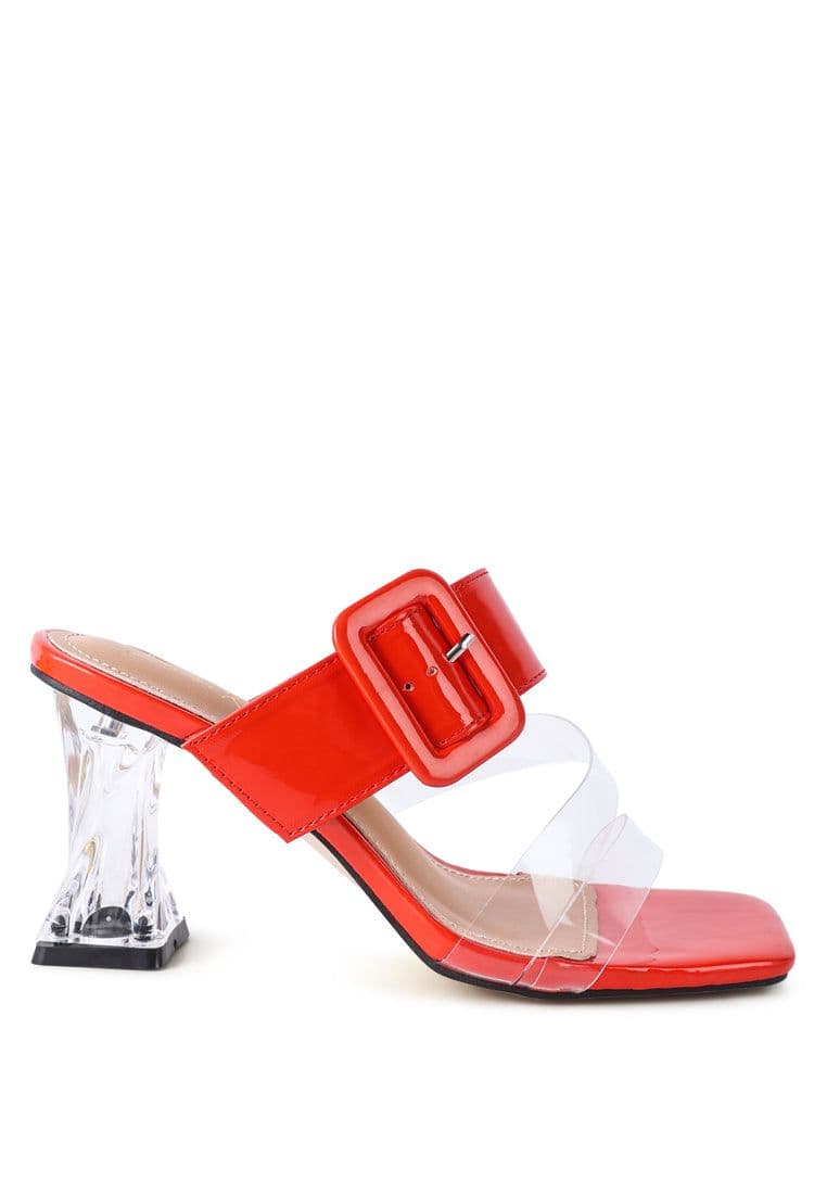 image-City Girl Buckle Detail Clear Spool Heel Sandals