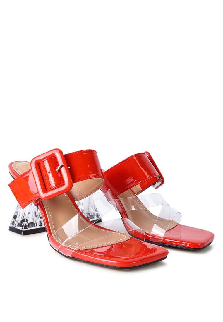 image-City Girl Buckle Detail Clear Spool Heel Sandals