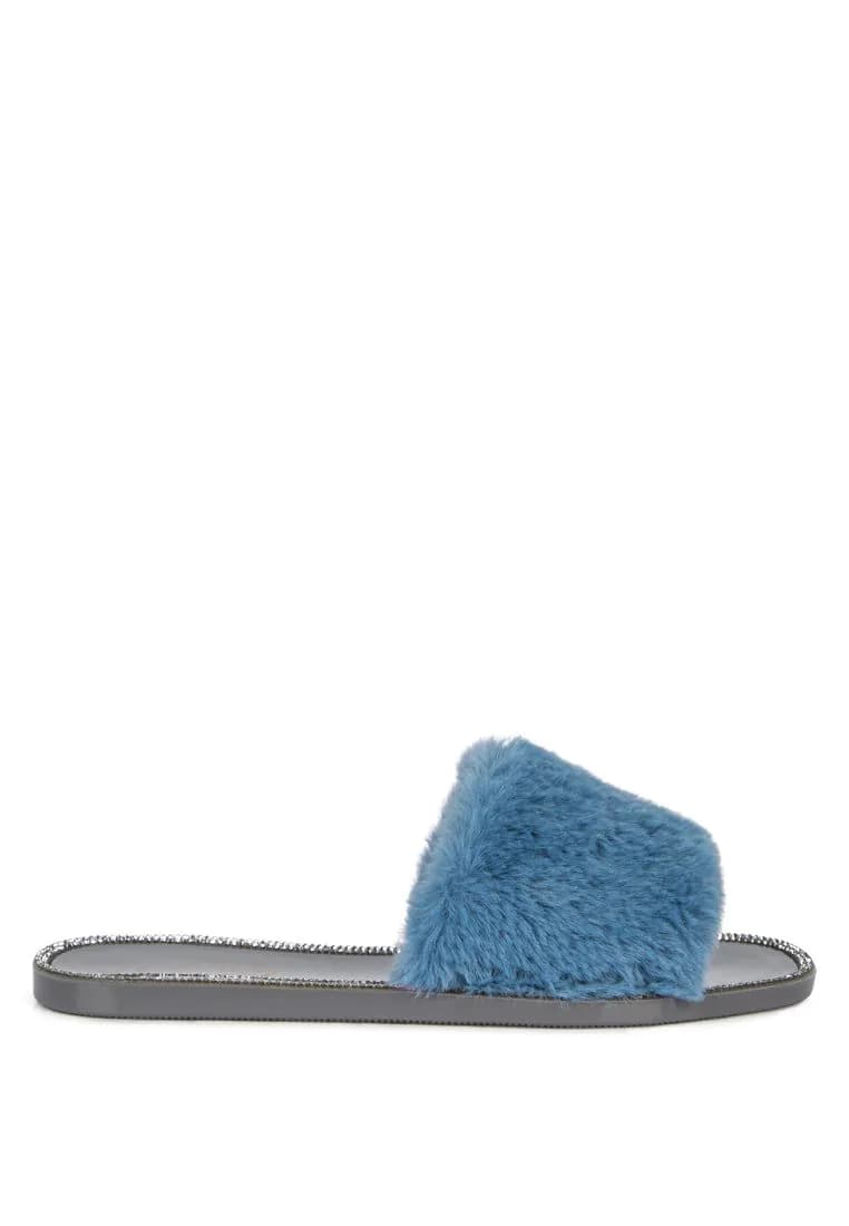image-Geese Faux Fur Diamante Detail Jelly Flats