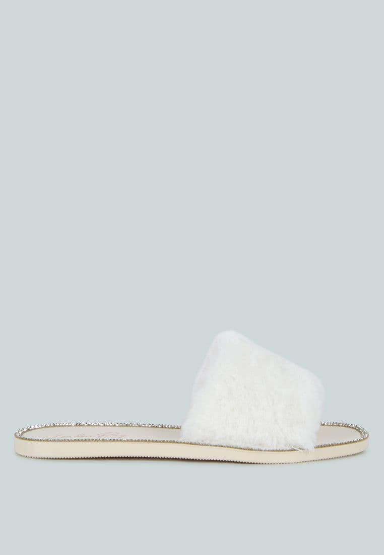 image-Geese Faux Fur Diamante Detail Jelly Flats